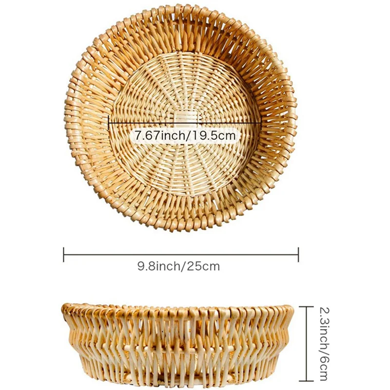 A95G 3X cesta tejida a mano, cesta de mimbre, cesta para servir alimentos para pan, frutas, almacenamiento de verduras, cesta de regalo 25 X 8Cm