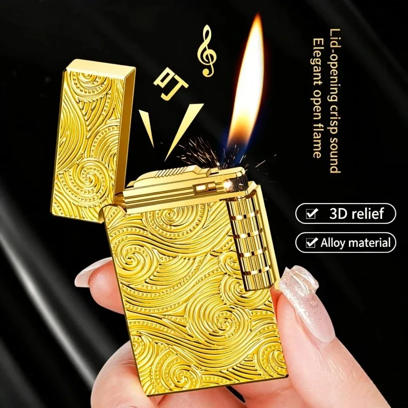 DK822 Loud Steel Sound Side Sliding Grinding Wheel Circulating Inflatable Inclined Fire Elegant Open Flame High-end Gift Lighter