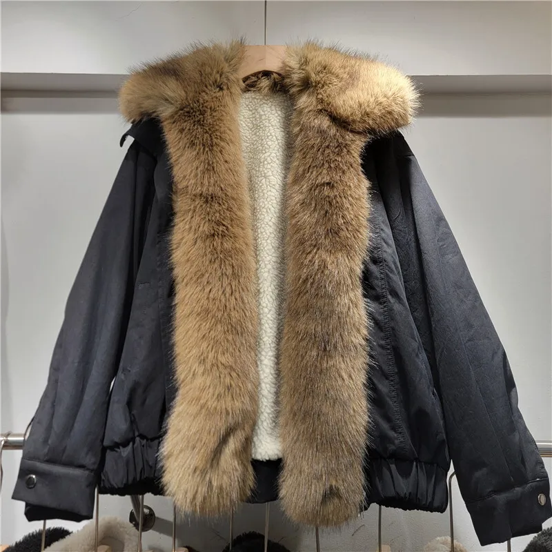 WTHT Fashion New Women's Spliced Plush Edge Loose Quilted Jacket 2025 Winter Trendy Lapel Long Sleeves Warm Coat Female 1LS2726
