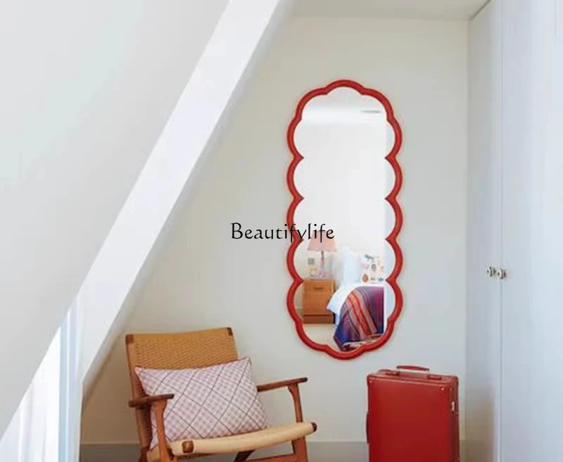 Wave full-length mirror wall hanging advanced sense special-shaped irregular ultra-narrow mirror wall hanging red