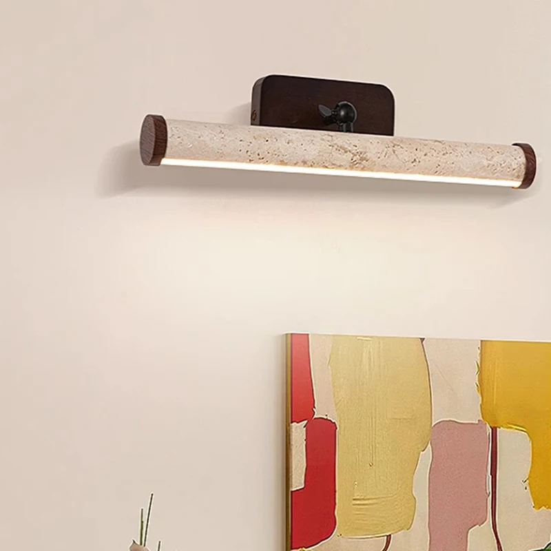 

2025 New Wabi-Sabi Yellow Travertine Marble Style Wall Light Bedroom Bedside Study Wardrobe Dressing Table Travertine Wall Lamp