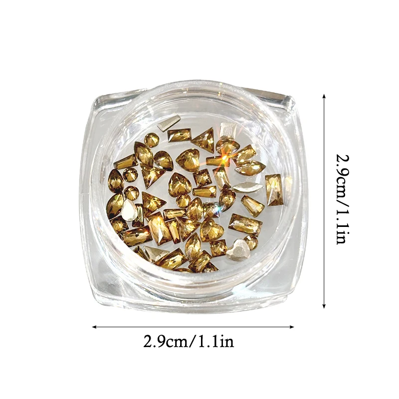 50 個キャラメルブラウンミニジルコンネイルラインストーン水滴/ラウンド/スクエア/トライアングル/ハートネイル宝石グリッターネイルダイヤモンド装飾