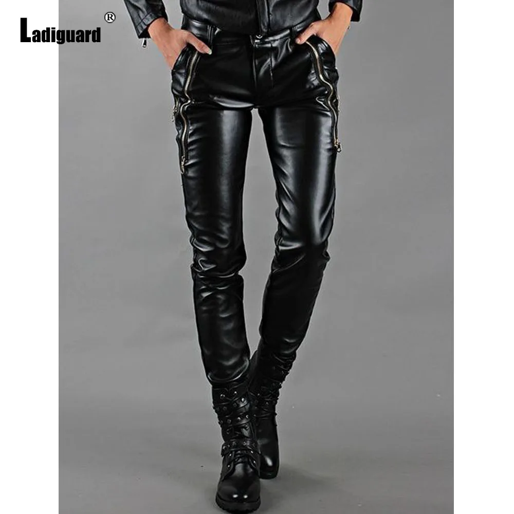 2025 Sexy Men's Goth Steampunk Pu Leather Pant Black Luxury Motorcycle Trouser New Rock Roll Slim Multi-zipper Pants Plus Size