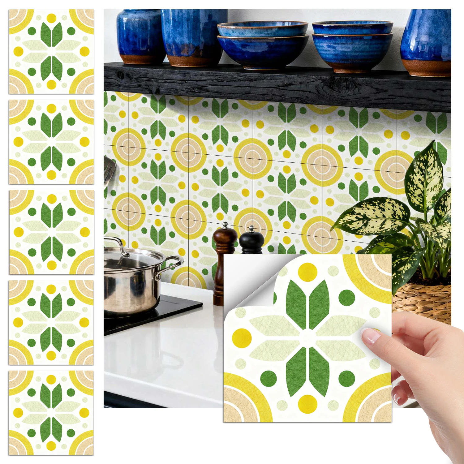 

36 floral pattern kitchen and bathroom tile stickers, self-adhesive wall decoration, home decoration wall stickers