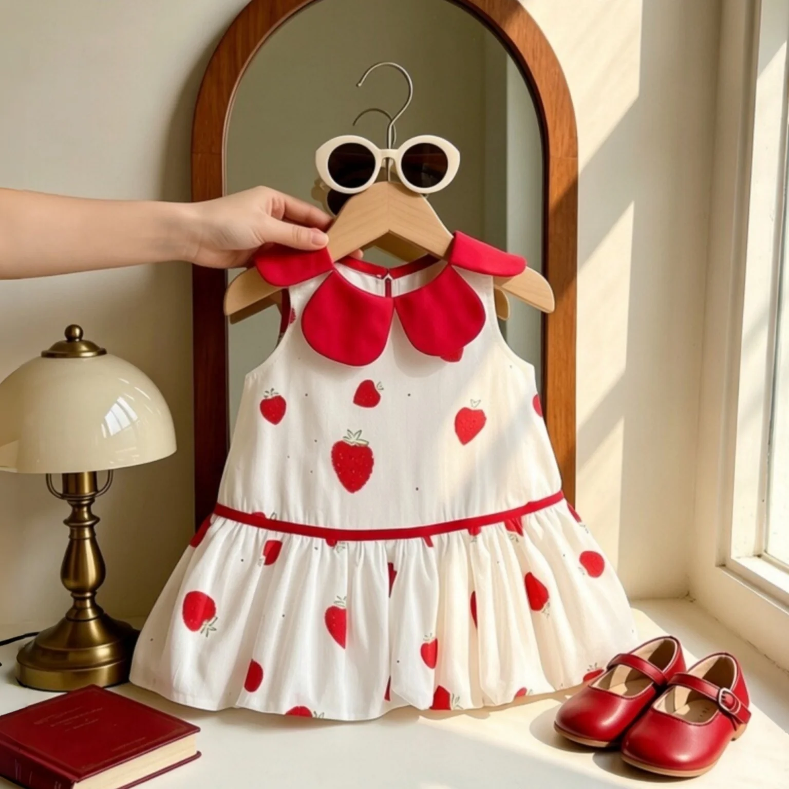 Cute Strawberry Baby Girl Dress Summer New Korean Style Casual Sleeveless Vest For Girls' Daily Outing Dress Children's Clothing