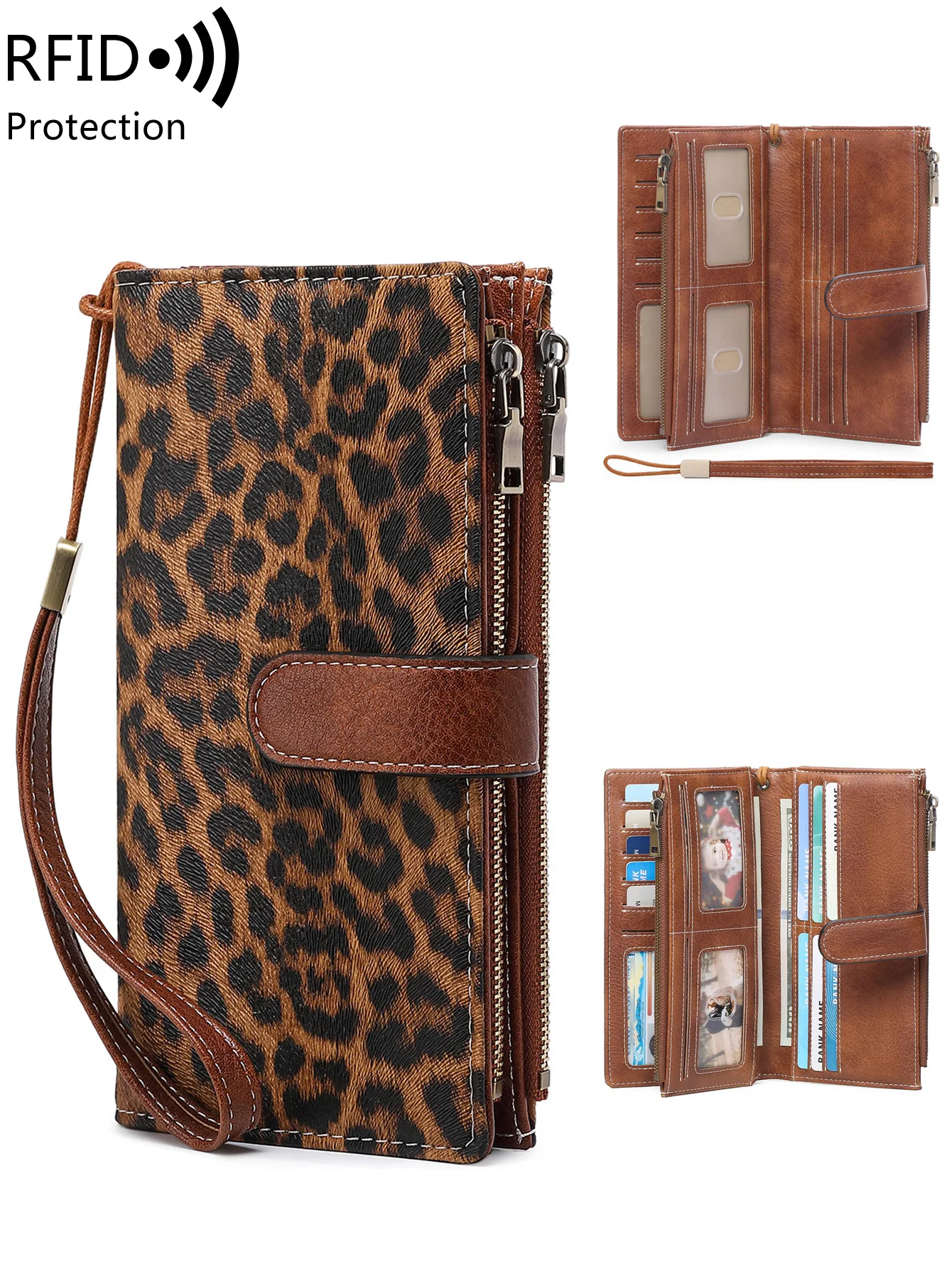 

MIYIN модный винтажный женский кошелек RFIDShielding длинный кошелек с двойной молнией тройной держатель для кредитных карт женский клатч кошелек на запястье