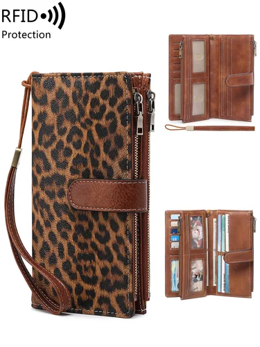 Cartera MIYIN Vintage a la moda para mujer, cartera larga con doble cremallera RFIDShielding, tarjetero triple, cartera de mano para mujer