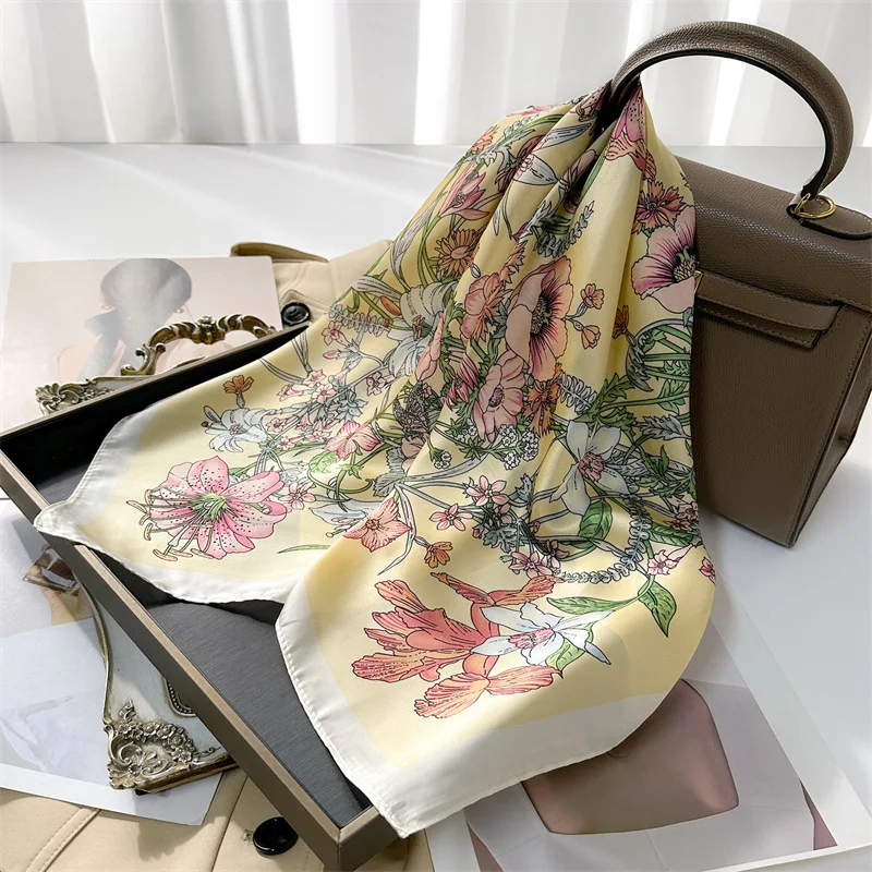 Fashion 70*70cm Silk Scarf Women Square Scarves Shawls Female Print Bandana Luxury Brand Hairband Headband Neckerchief Foulard