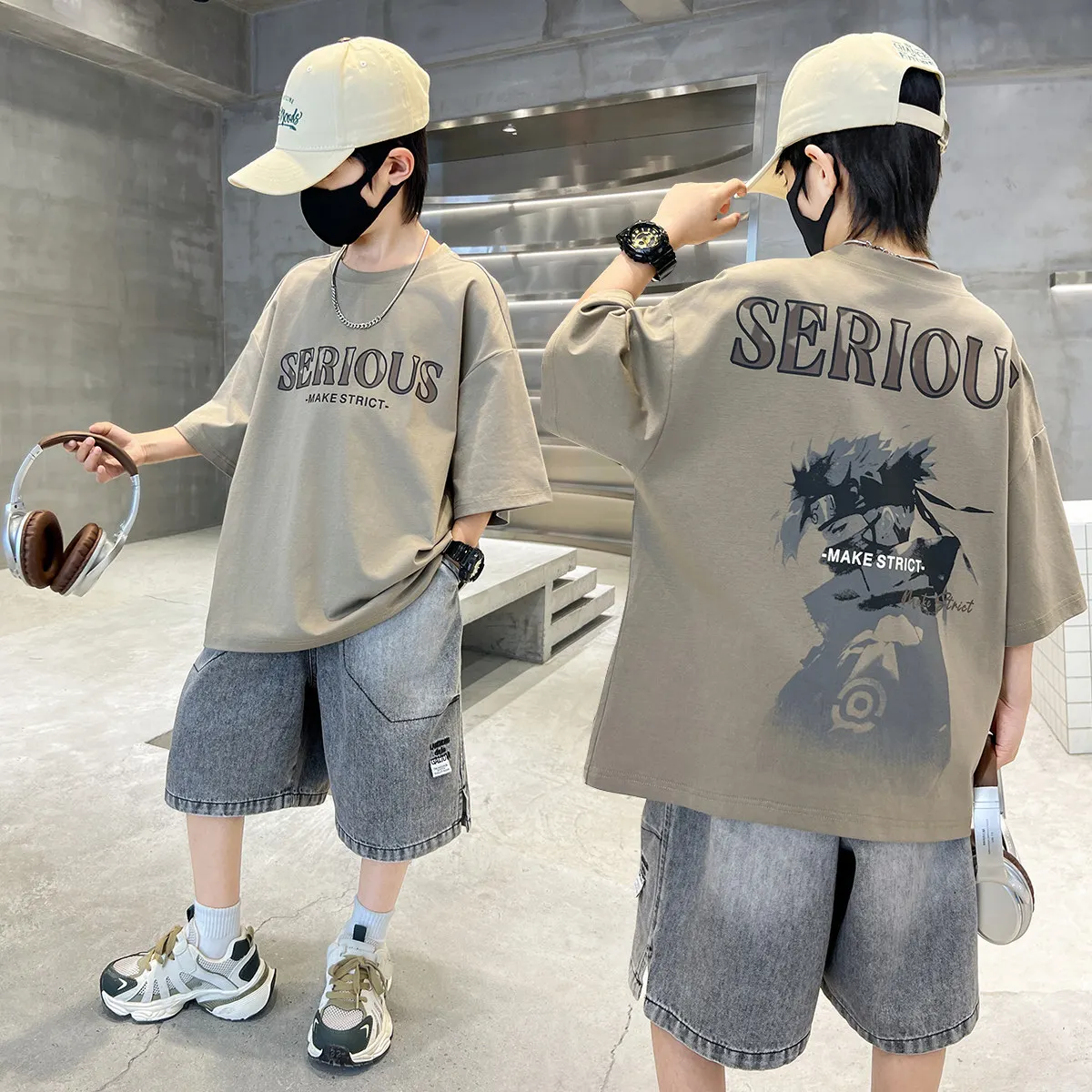 

Boys Summer Short Sleeve Outfit Thin Two-Piece Set Casual Breathable Comfortable Printed T-Shirt And Shorts for Kids
