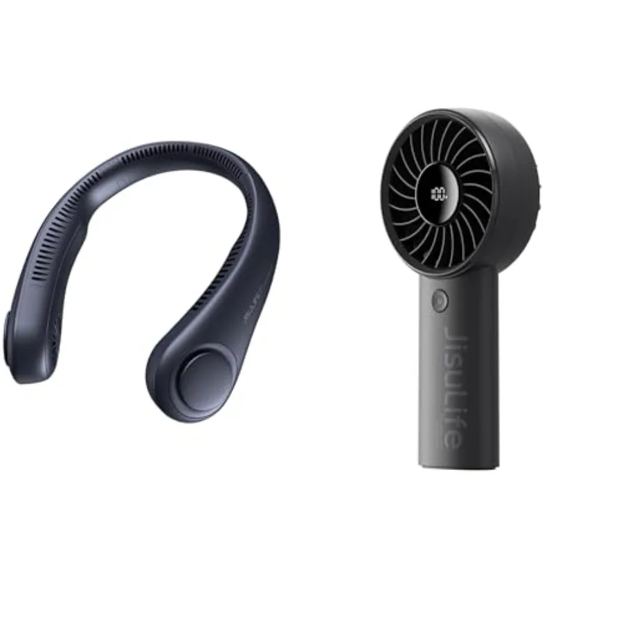 

Hands Free Neck Fan for outdoor use, ABS plastic, black, ultra-quiet dual-blade cooling with LED display