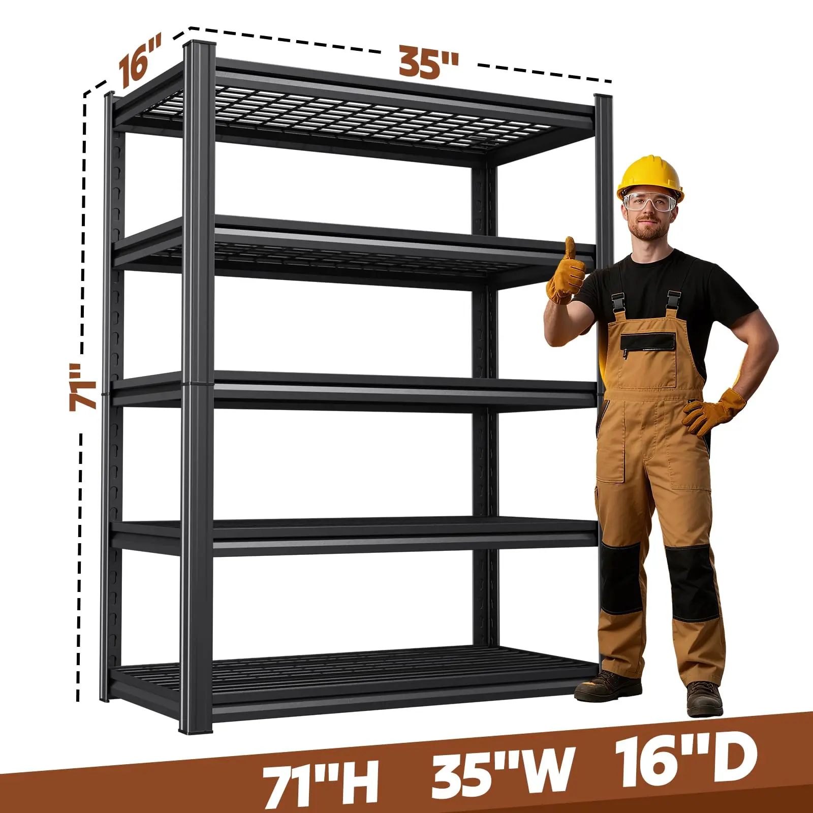 71''H Storage Shelves, Garage Shelving,Adjustable Heavy Duty Shelving Unit,5T Tall Garage Shelves，Metal Standing Shelf