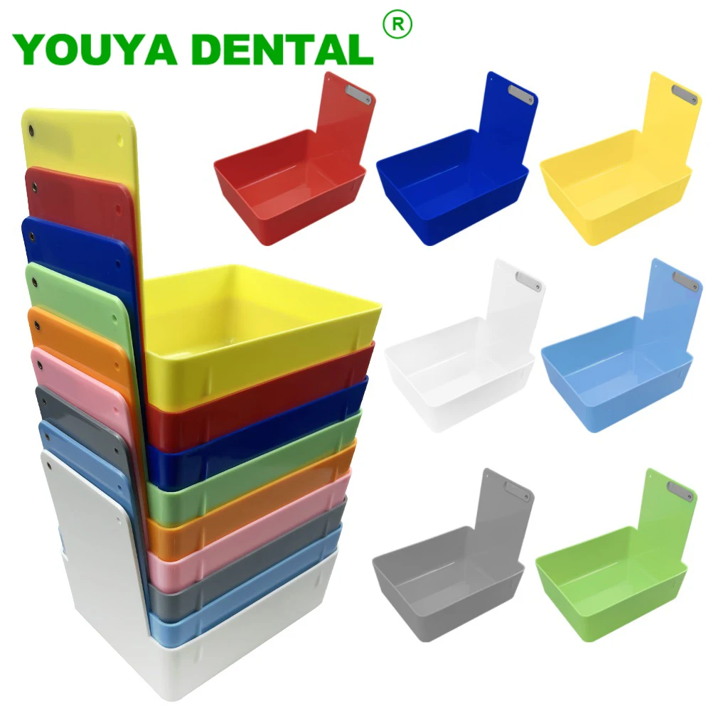 10pc Plastic Dental Working Pans Tray Colourful Storage Box Dentistry Turnover Case With Clip Holder Durable Organizer Container