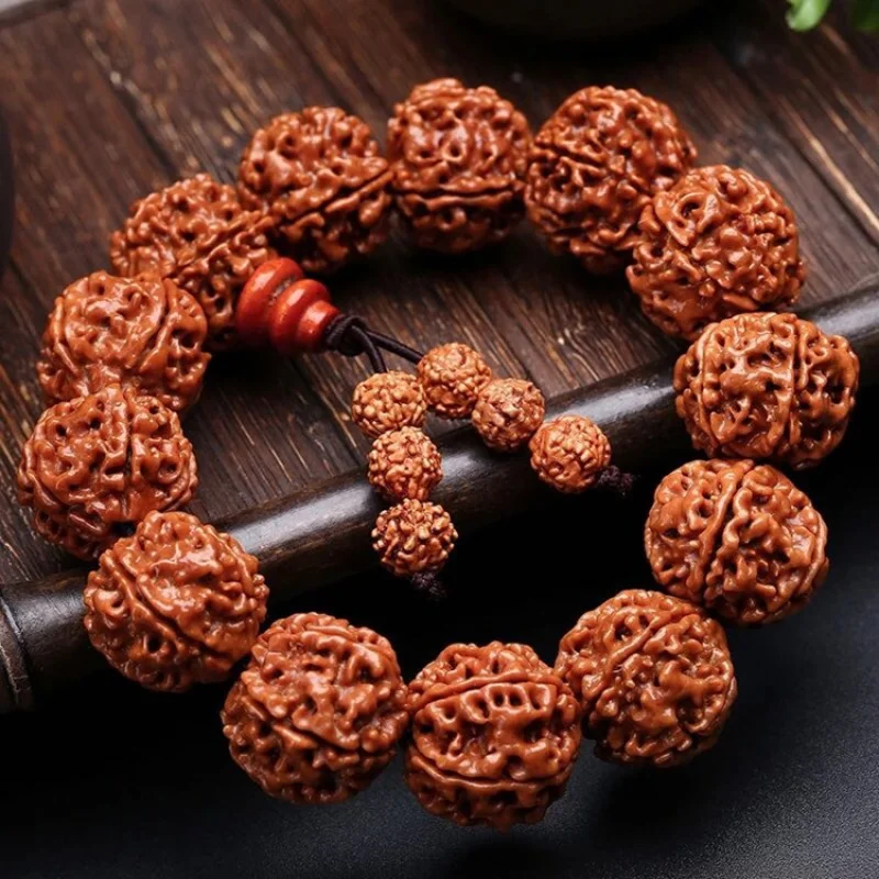 Jingang Bodhi Bracelet with Tail for Men and Women18mm Five Faces Red Peel Atom Rudraksha Crafts Bead Chain