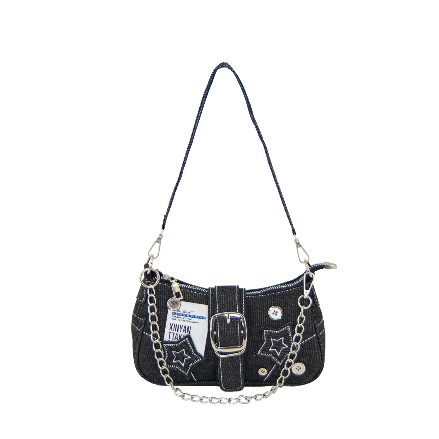 High Quality Hot Selling Wholesale New Niche Design Fashionable Personality Star Denim Armpit Bag Crossbody Chain Bag Y2K Women