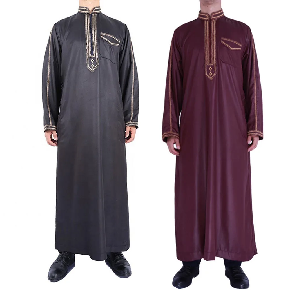 Robe Homme Grande Taille Polyester Saoudien Slamic Col Montant Arabe Eid Vêtements Caftan Manches sulfM-4XL M-XXXXL