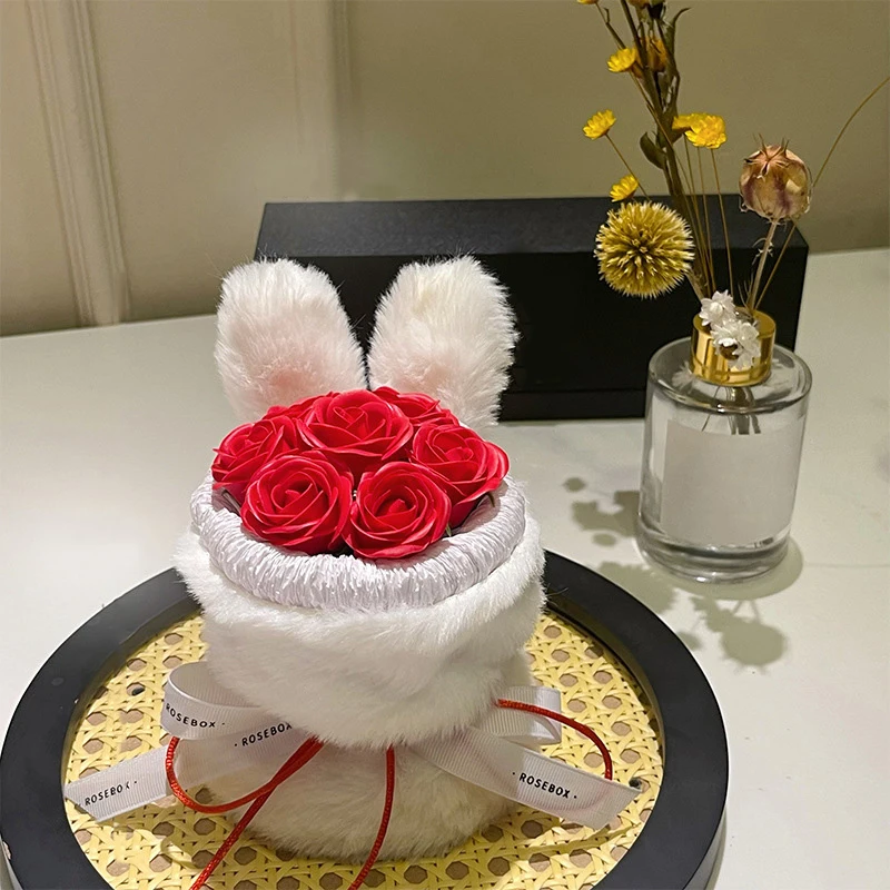 Rabbit Ear Shape Rose Flower Bouquet Artificial Eternal Flowers Wedding Anniversary Birthday Mother's Day Graduation Gifts Decor