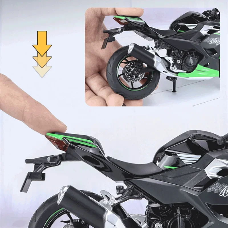Kawasakis ninjaモーターサイクルモデル400 zx-6rレーシングクロスカントリーメタルストリートサウンドとライト、子供向けギフト、1:12