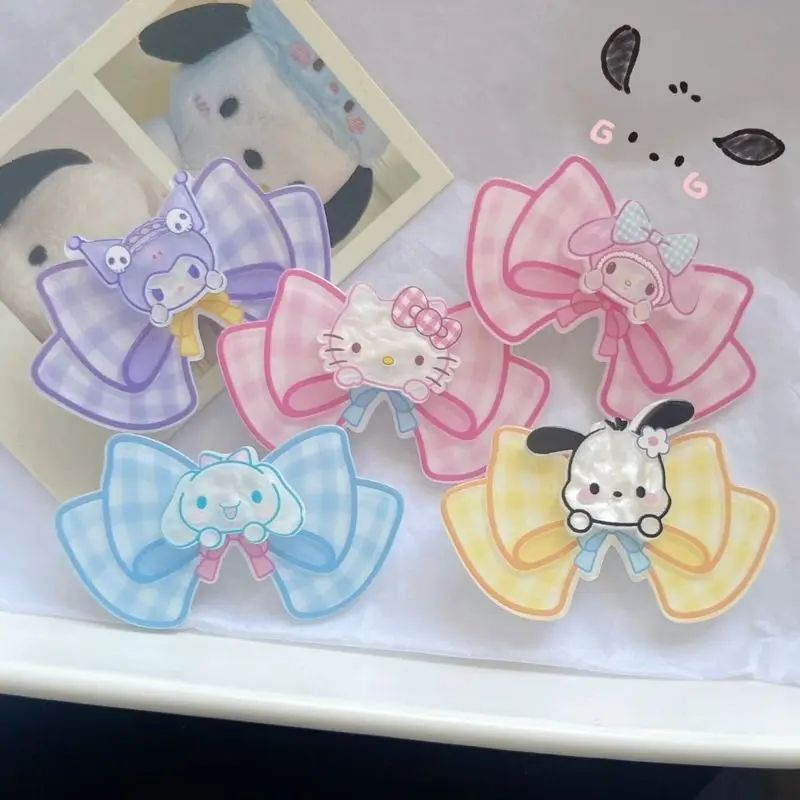 5pcs Kuromi My Melody Cinnamoroll Hello Kitty Hair Clip Kids Bow Hairpin Girls Side Bangs Barrette Makeup Washing Face Ornaments