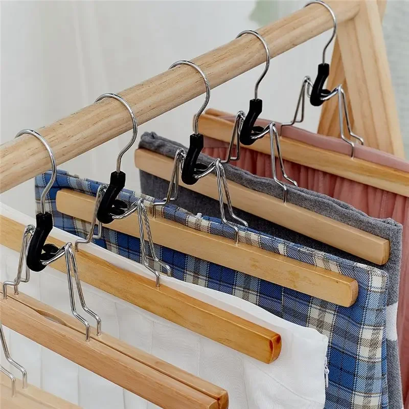 8PCS A27F- Home Pants Rack Wooden Stretcher Non-slip with Hook Swivel Bedroom Clothes Organizer