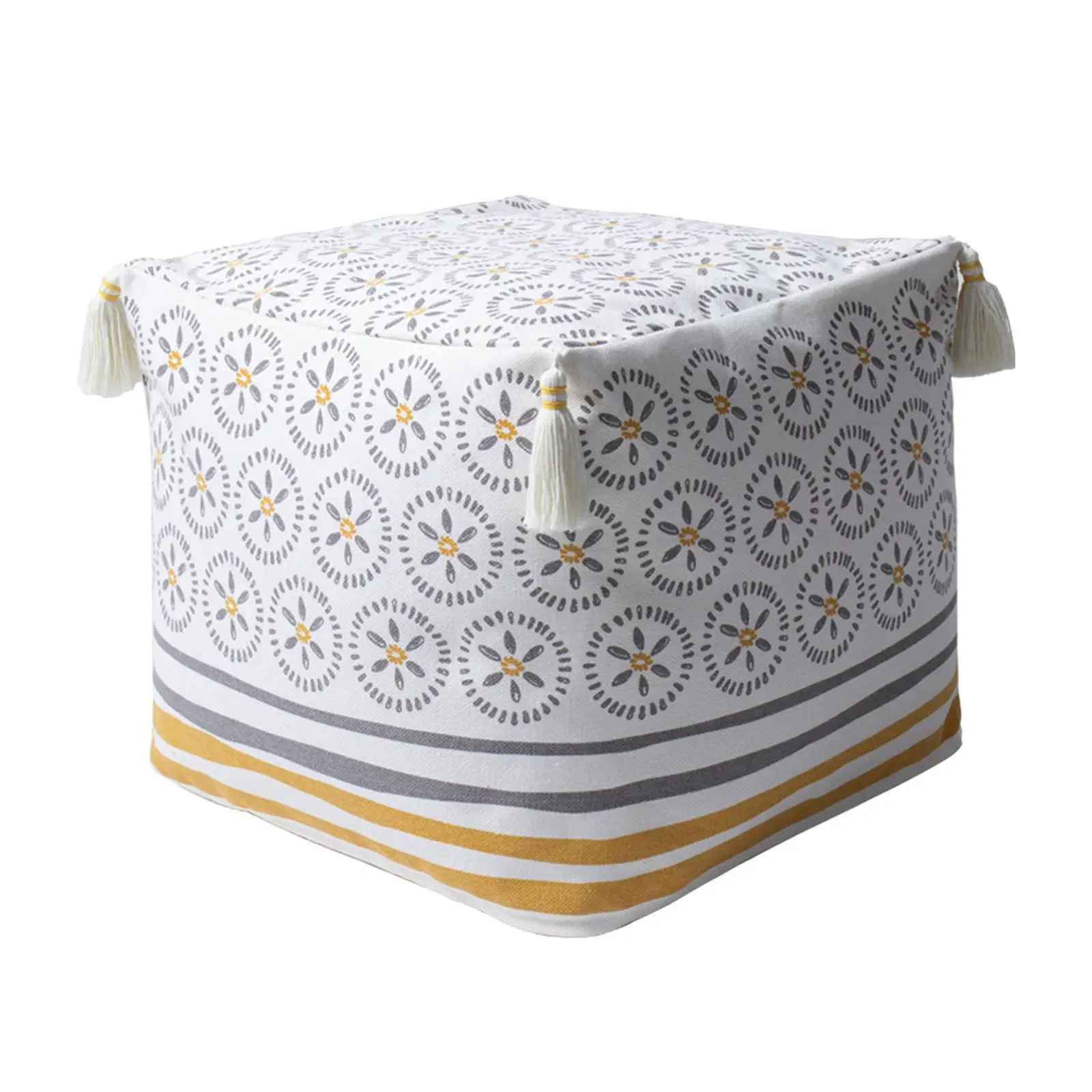 Textured Soft Pouf Cover Tufted Four-corner Tassel Farmhouse Zipper Comfortable Decoration