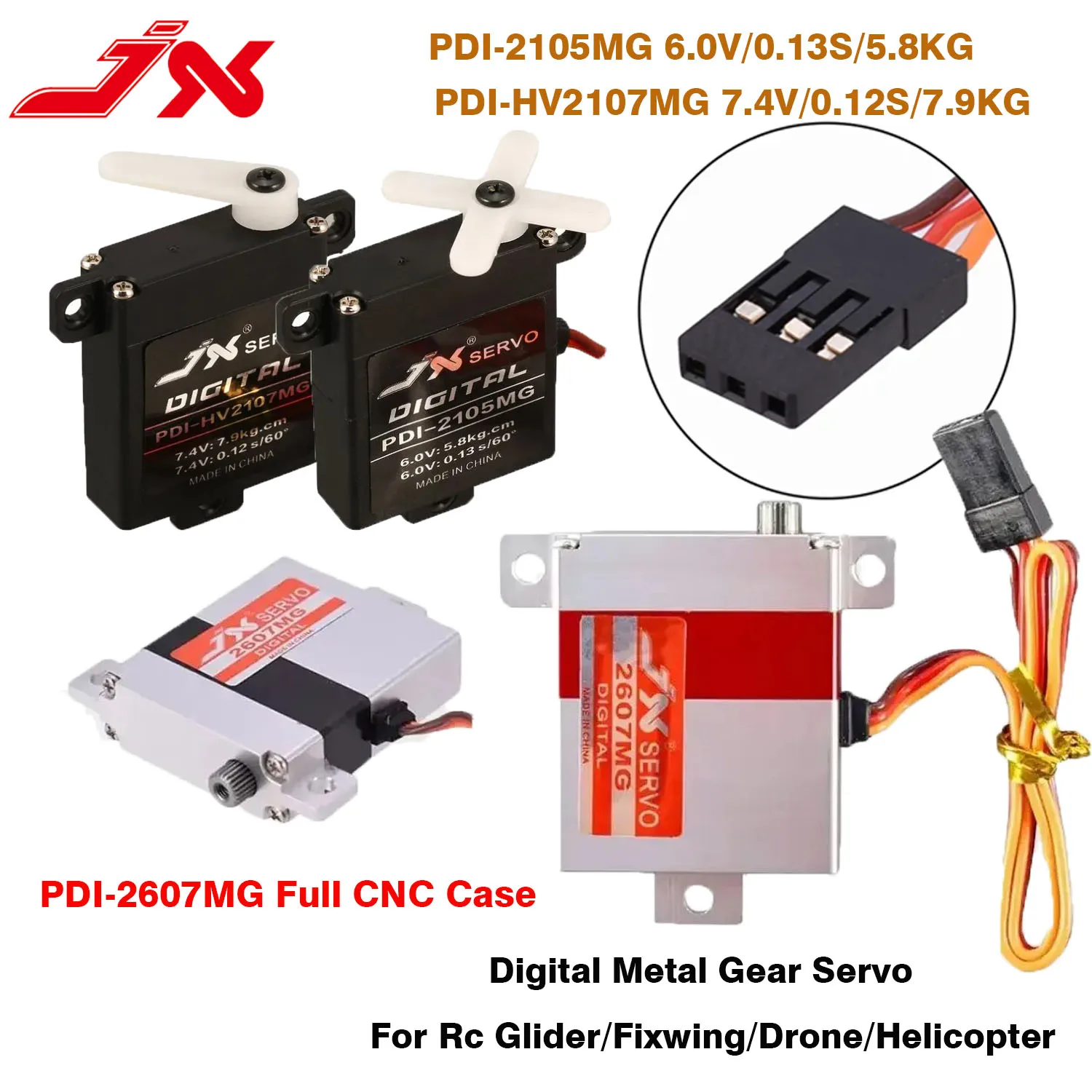 

JX Servo PDI-2607MG/2105MG/ HV2107MG Digital Full Metal Aluminium Case Wing Servo For RC Drone Glider Dual Ball Bearing