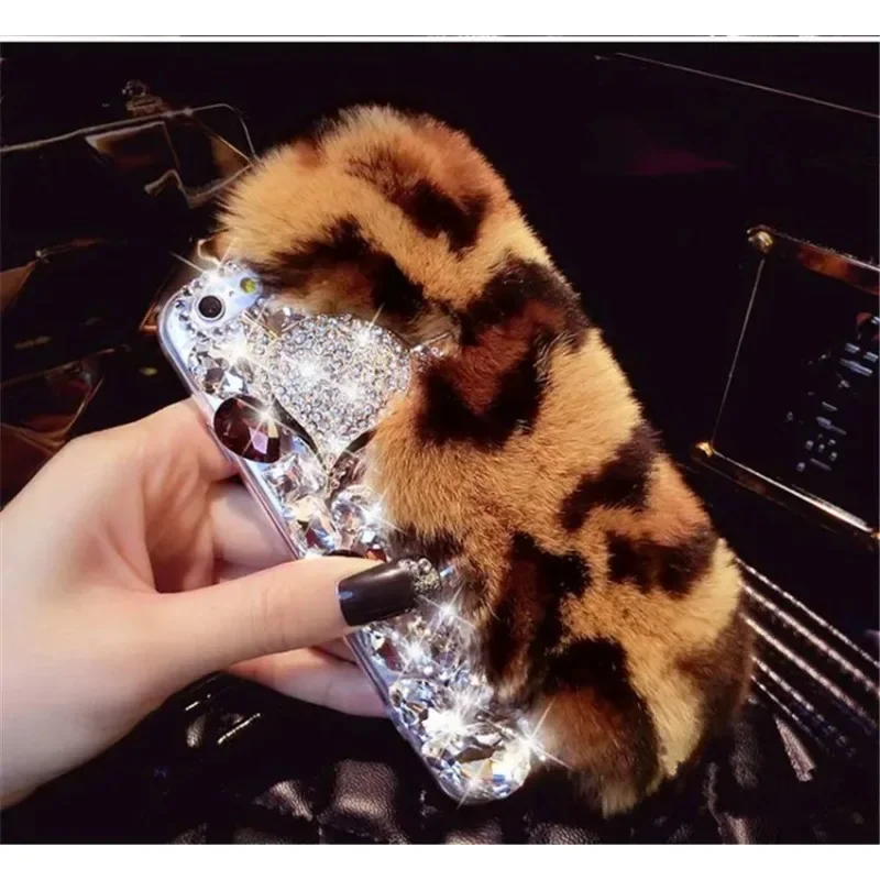 Luxury Rhinestone Cell Phone Case for Xiaomi, Rabbit Fur, Diamond, Fox, for Redmi 12, 13Pro, Note 13pro 5G,11,10, Note12pro plus