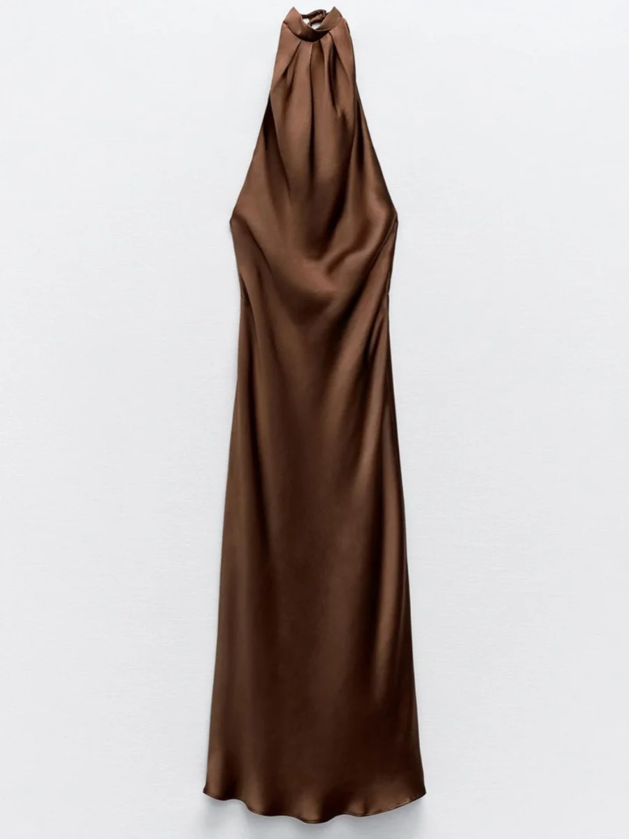 Sommer 2024 Damen Svel Bal Satin Loose Ne Hanging Long Dr Hohe Taille A-Linie Silhouette Casual Maxi Dr