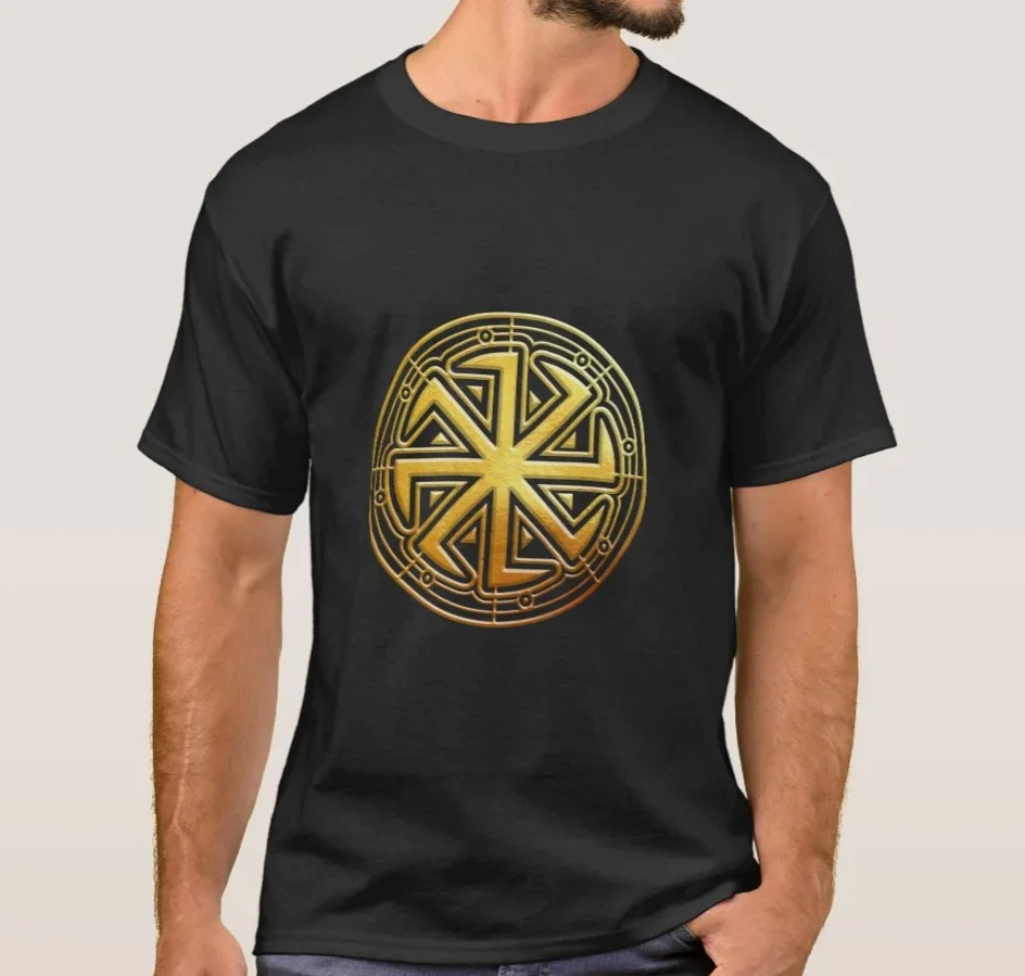

Strength and Eternal Cycling. Golden Kolovrat Slavic Symbol T-Shirt 100% Cotton O-Neck Short Sleeve Summer Casual Mens T-shirt