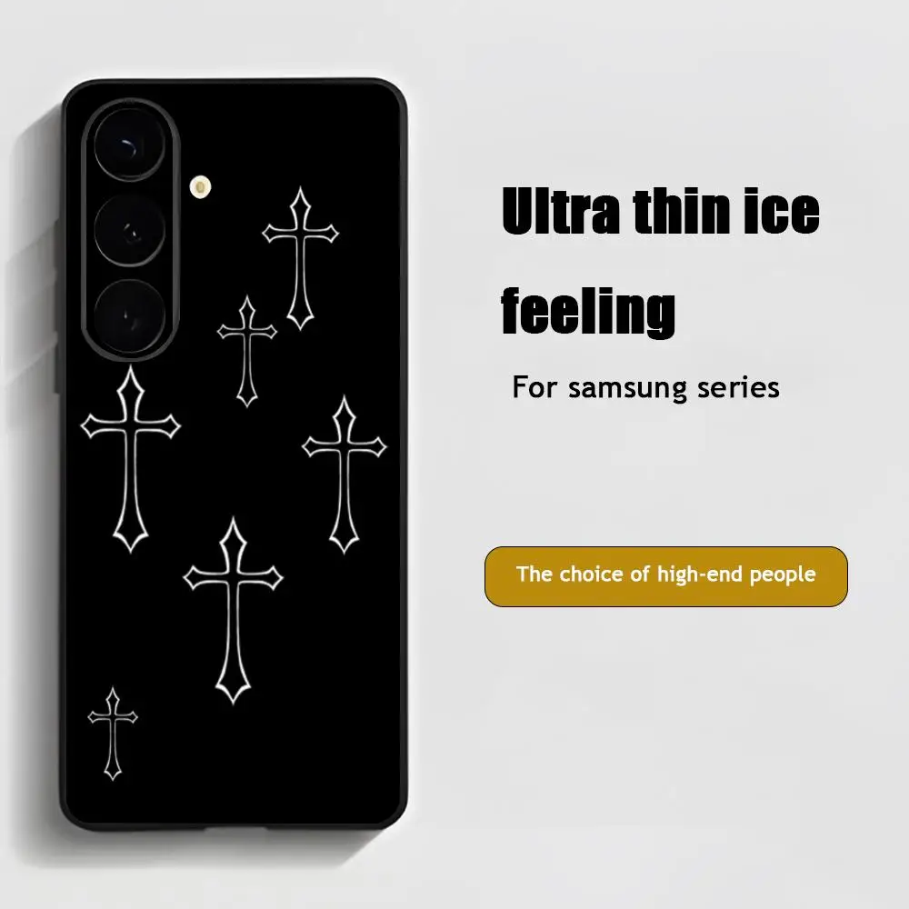 Design Silver Cross Popular Phone Case For Samsung Galaxy S26 S25 S24 S23 S22 S21 Plus Ultra Note20 Soft Black