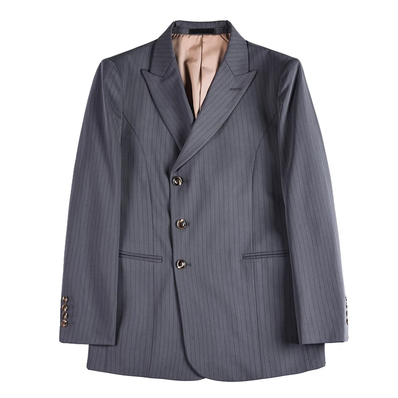 M-XXXXL حجم كبير للرجال سترة مخططة واحدة الصدر 3 أزرار للرجال مع فتحة مركزية بدلة عمل رسمية معاطف السترة 4XL