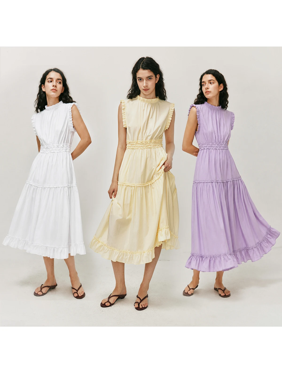 High Value Lenzing Lyocell Long Staple Cotton Dress Elastic Waist Vest Style Wood Grain  Collar Breathable Summer Skirt