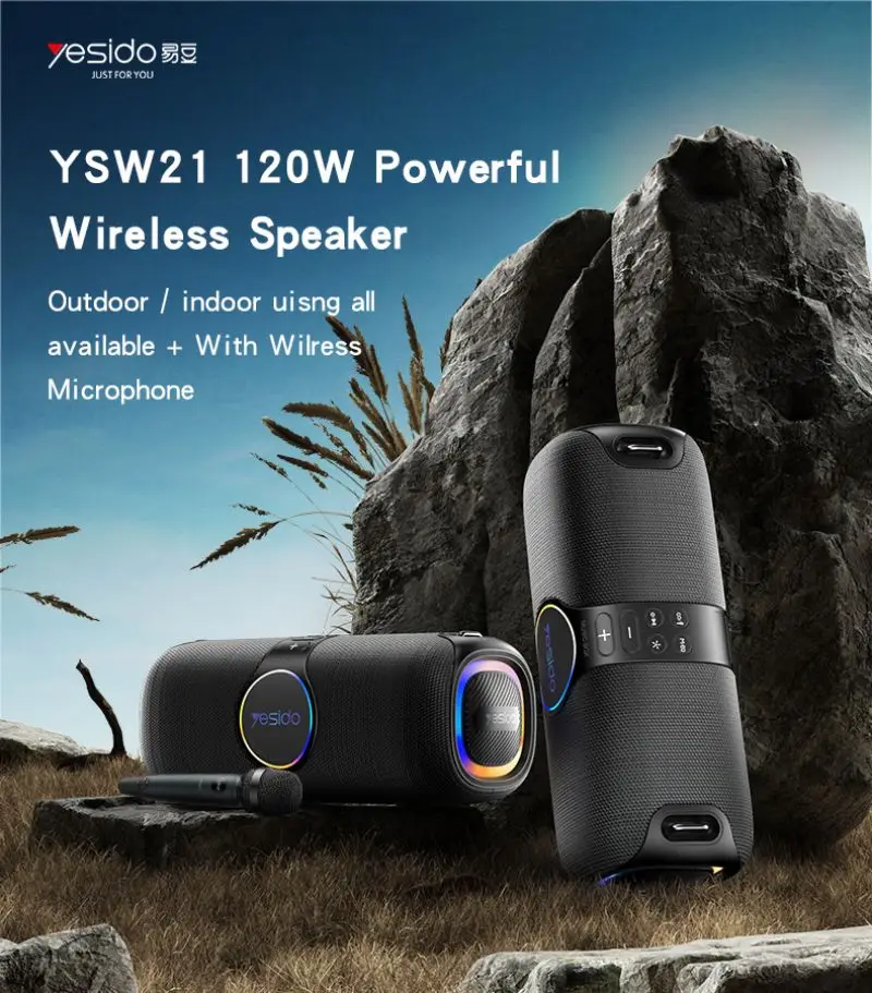 YesIDo YSW21ไฟ RGB BT5.0 120W พร้อม UHF ไมโครโฟนลำโพงไร้สายที่มีประสิทธิภาพ