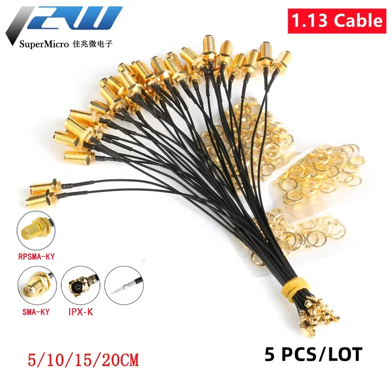 5 Pcs/Lot IPX to SMA, SMA Connector Cable Female to UFL/ u.FL/ IPX/IPX,RF Coax Adapter Assembly Pigtail Cable 1.13MM RP-SMA-KY