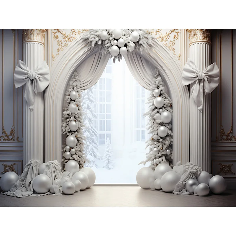 Choinka nowy rok 2025 motyw fotografia tła rekwizyty estetyczne Xmas okno pokoju bombki tło do studia fotograficznego RS-01
