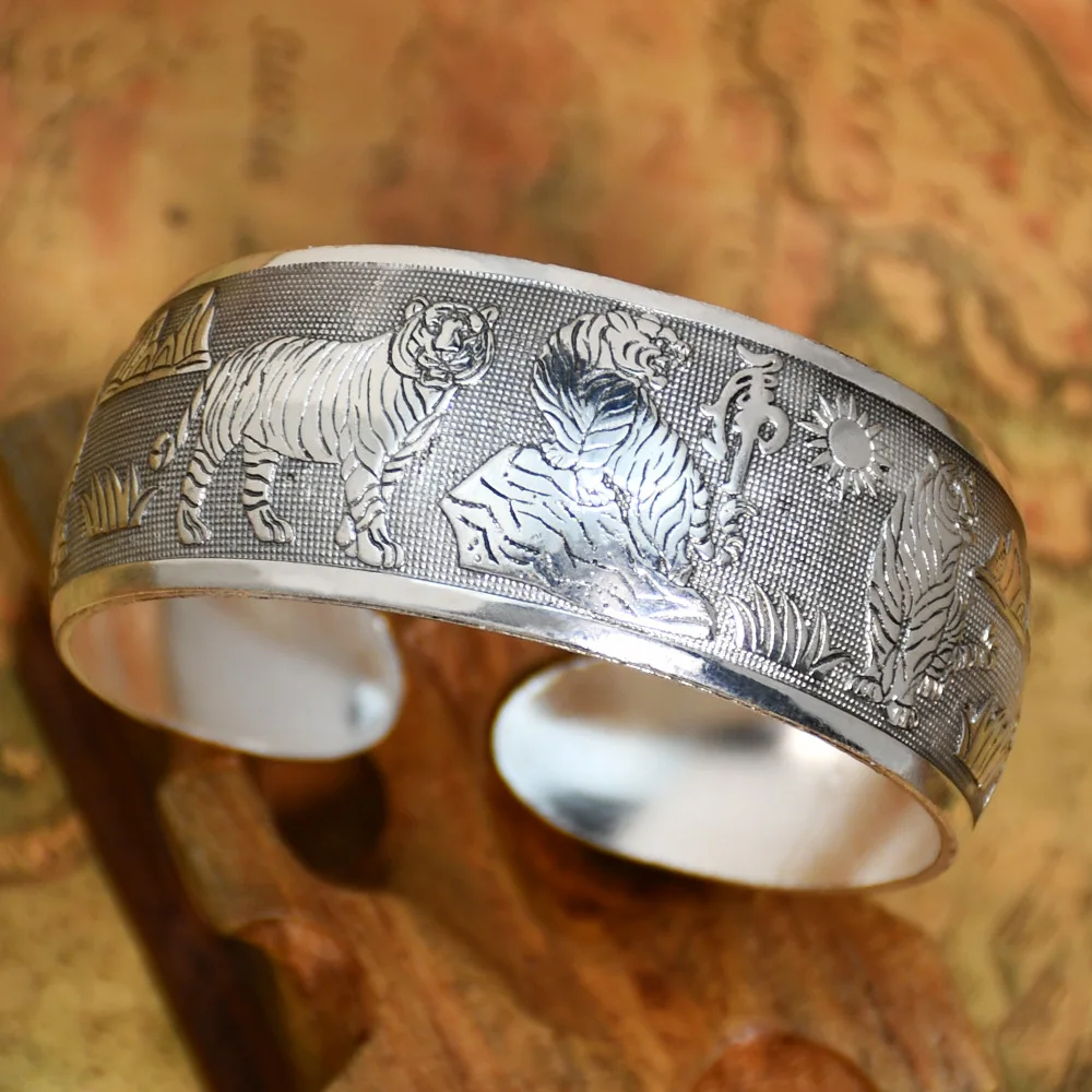 Meetvii New Retro Cuff Bracelets Tibetan Silver Metal Carving Sea Turtle Lotus Elephant Flower Bangles Vintage Gypsy Jewelry image 6