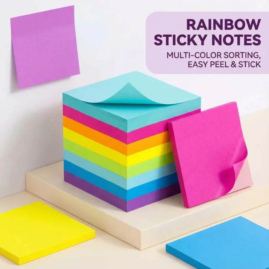 3×3 Inch Fluorescent Sticky Notes, Tear-Off Self-Adhesive Notes for Office, Study & Message Taking - Image 4