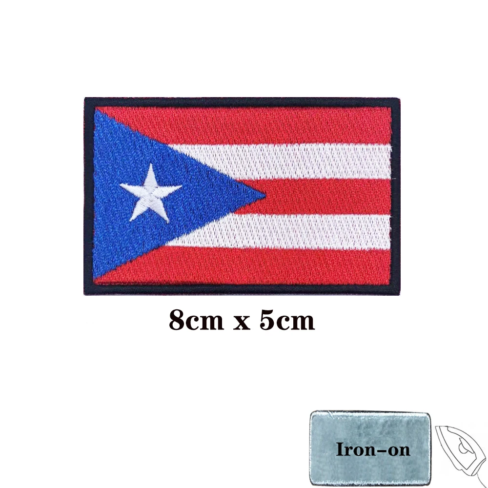 Puerto Rican flag Puerto Rico Patches Armband Embroidered Patch Hook & Loop Iron On Embroidery  Badge Military Stripe