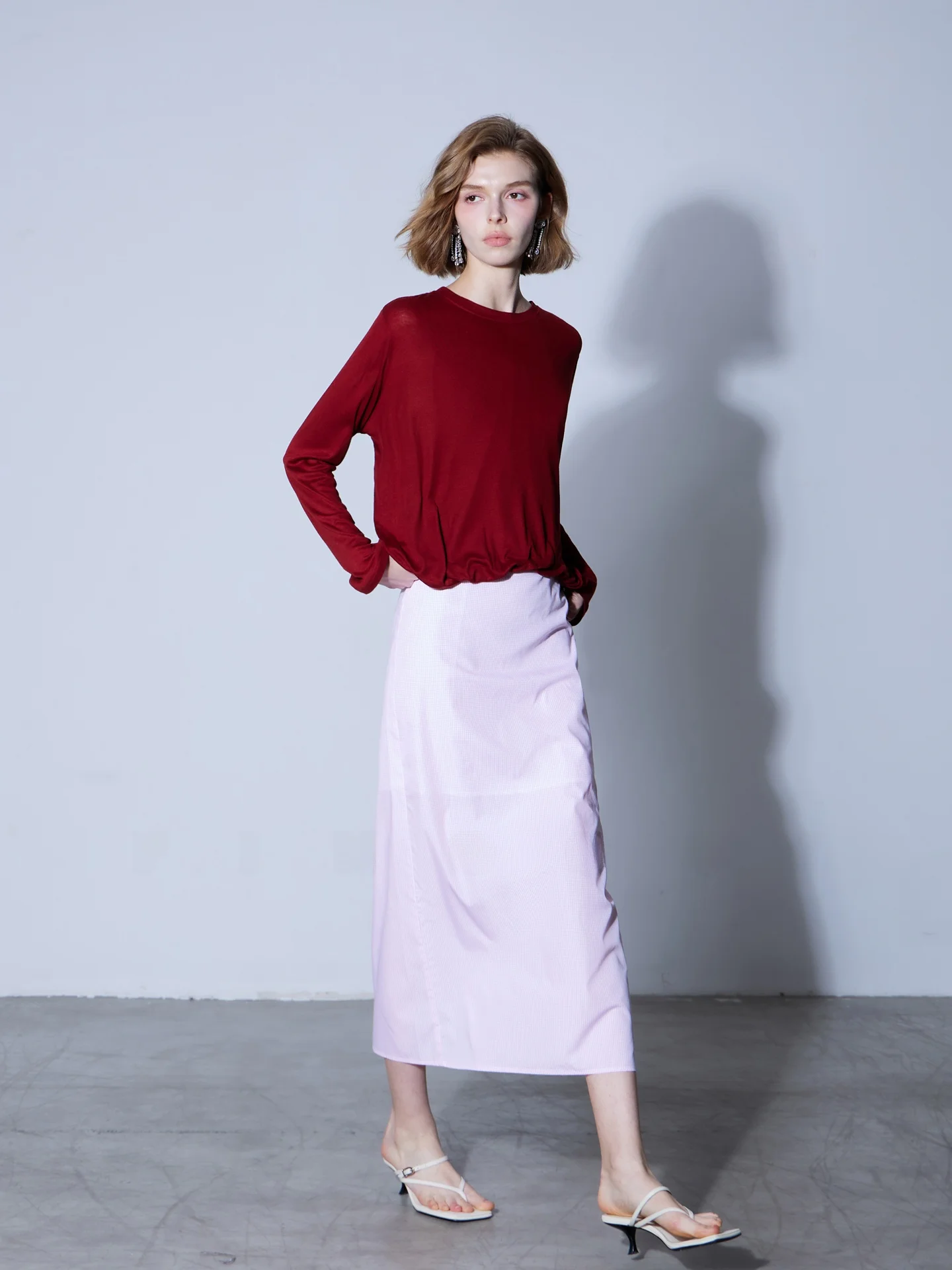 Finocci Cloud Sensation Soft  Silk Lyocell Smooth Long Sleeve Pocket T-Shirt Women's Casual Style Loose Fit High Waist