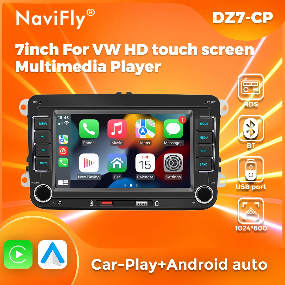 

NaviFly 7-дюймовый автомобильный мультимедийный плеер Volkswagen Apple CarPlay Android Автомобильное Зеркало Lin-k GPS BT автомобильное радио стерео сенсорный экран