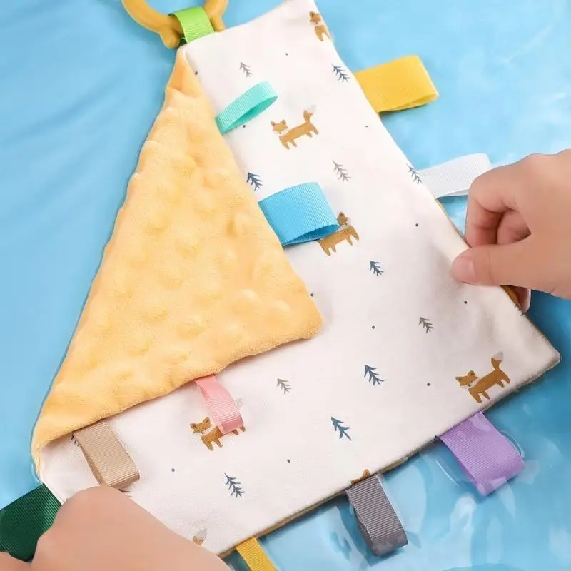 

Y88D Baby Soothing Towels Cotton Hand Towel Handkerchief Printed Pattern Washcloth with Teether Water Absorbent Wipe Cloth