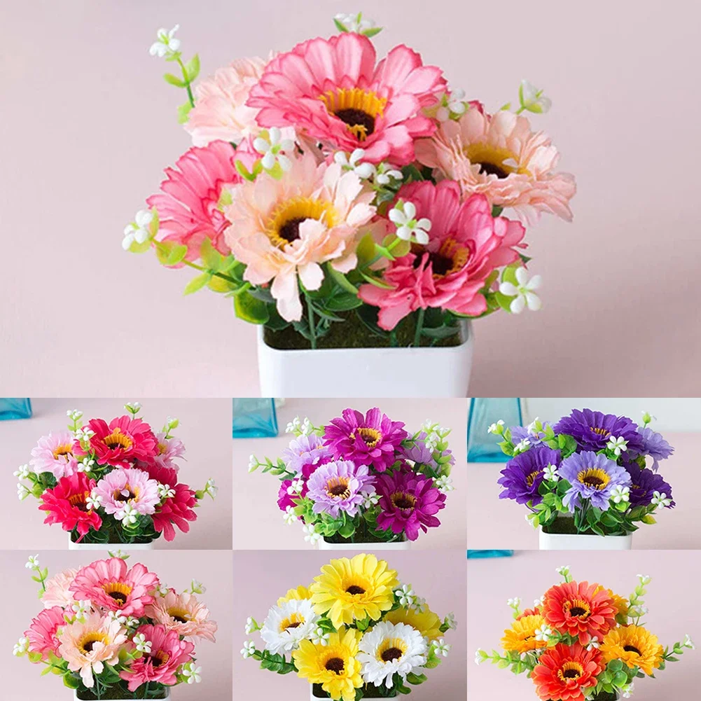 In Pot Artificial Potted Plant Garden Decoration Home Decor Room decoration Fake Plants Outdoor Artificial Flowers Pink Rose New