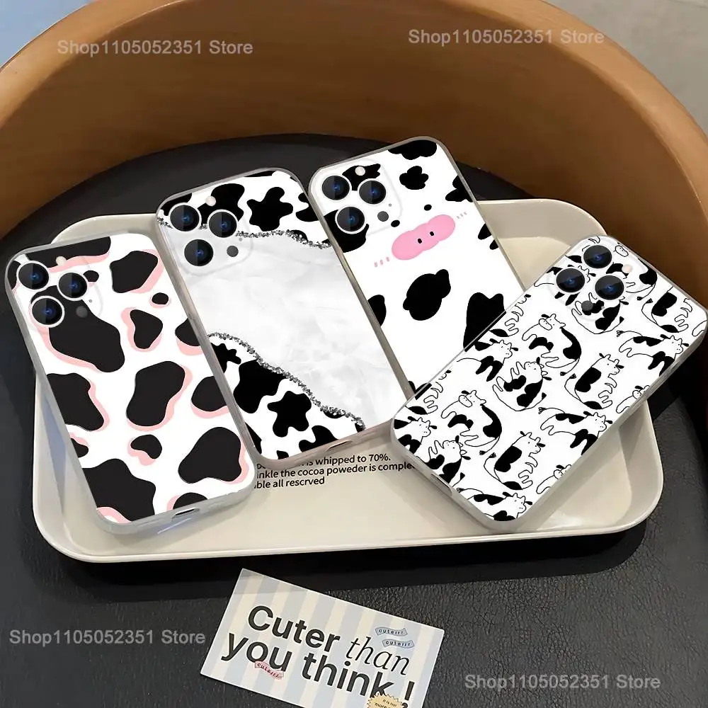 

Black white cow print Phone Case For iPhone 16,15,14,13,12,11 Pro,Max,Plus,X,XS,XR,SE,Mini Transparent Silicone Soft