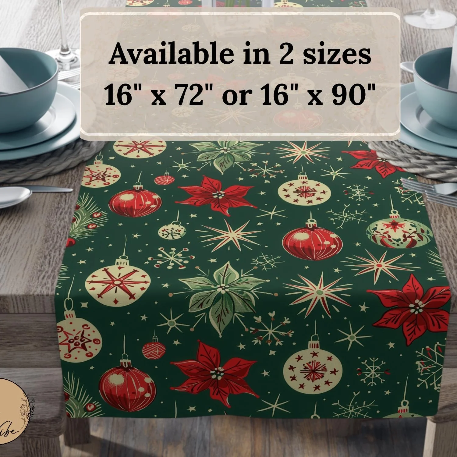 Vintage Style Christmas Table Runner, Holiday Table Centerpiece, Festive Farmhouse Décor, Classic Red Green Table Accessory