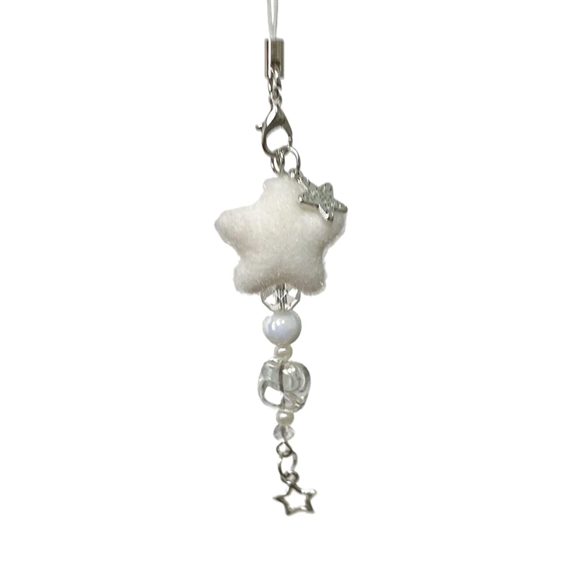 1Pcs Flocking Star Snowflake Phone Chain Charm Hanging Rope Anti-Lost Lanyard Bag Decor Pendant Christmas Gifts