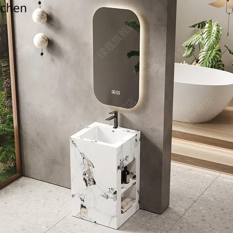 HT rock slab column basin integrated seamless connection ceramic basin floor washbasin balcony outdoor villa storage washbasin