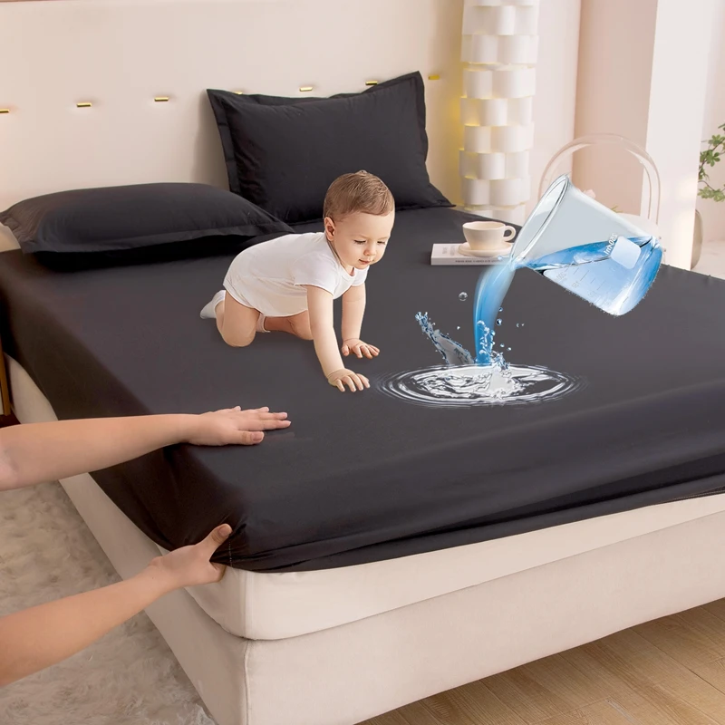 ملاءة سرير مقاومة للماء، غطاء مرتبة ناعم قابل للتنفس، رمادي أسود أبيض أزرق كوين/ملك/توأم/كامل، بدون سادات #1