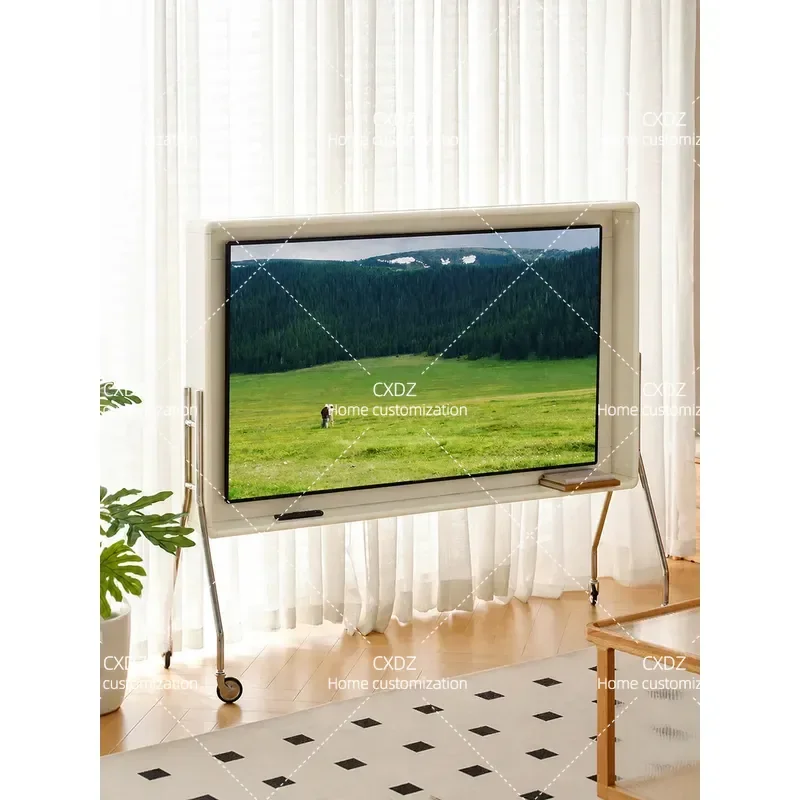 Cream Color TV Cabinet Removable Floor Stand Bracket for Living Room Bedroom