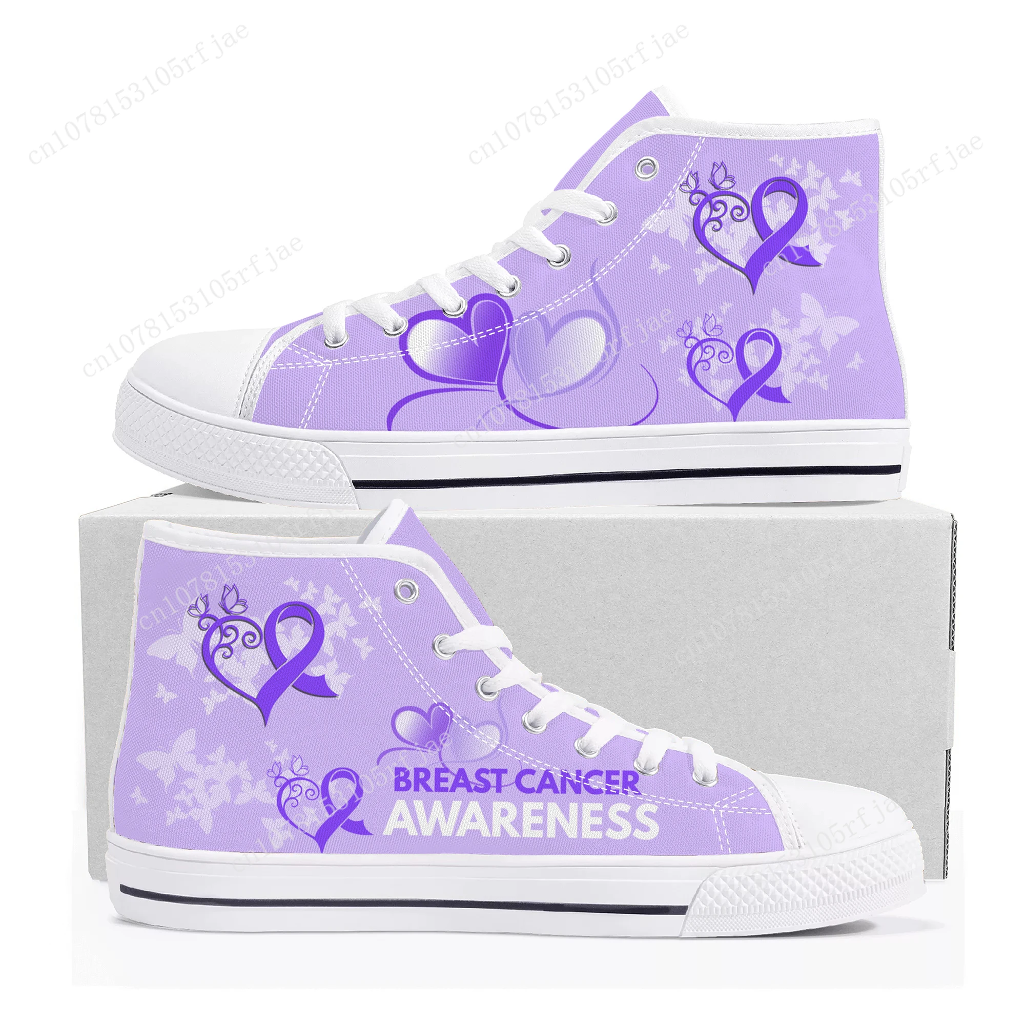 

Breast Cancer Awareness Pink Ribbon Design High Top Sneakers Mens Womens High Quality Canvas Shoes Casual Tailor Made Sneaker