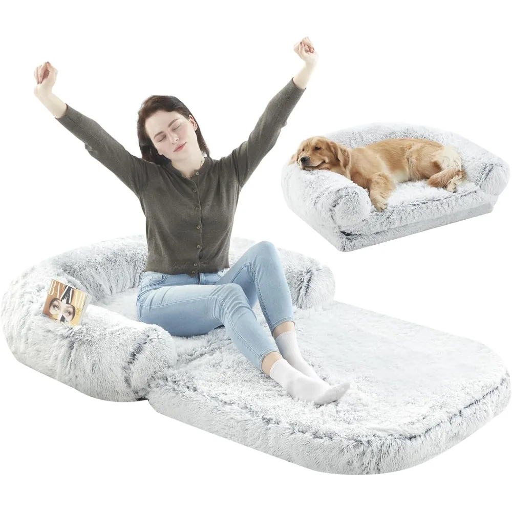 

2 in 1 Human Dog Bed Foldable Human Dog Bed for People Adults Calming Human Sized Large Dog Bed Fits Pet Families Plush Adjustab