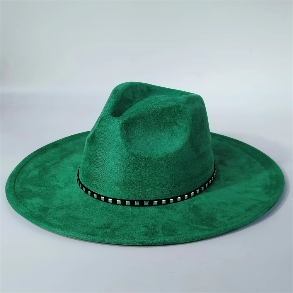 Sombrero fedora de gamuza vegana roja violeta pálida con sombrero de ala plana redonda de 9,5 cm sombrero de gamuza para hombre sombrero de copa fiesta escenario sombrero hombre